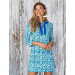 Cabana Life Blue Paisley Tunic Dress S V-Neck resort wear vacation classic boho